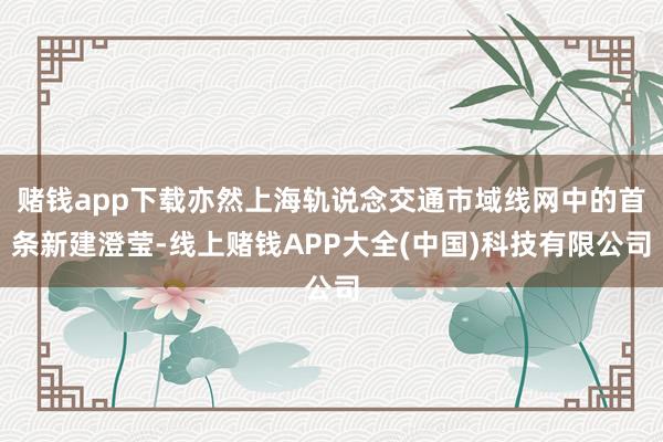 赌钱app下载亦然上海轨说念交通市域线网中的首条新建澄莹-线上赌钱APP大全(中国)科技有限公司